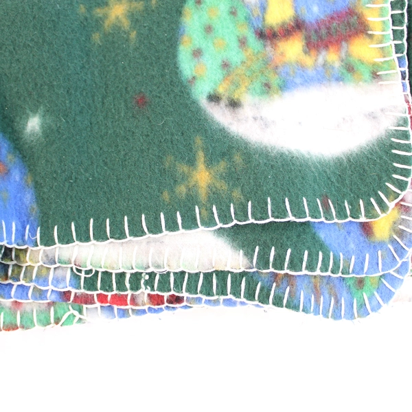 Hand Hemmed Christmas Throw Blanket Green Fleece Reindeer Santa Snowmen 60x57