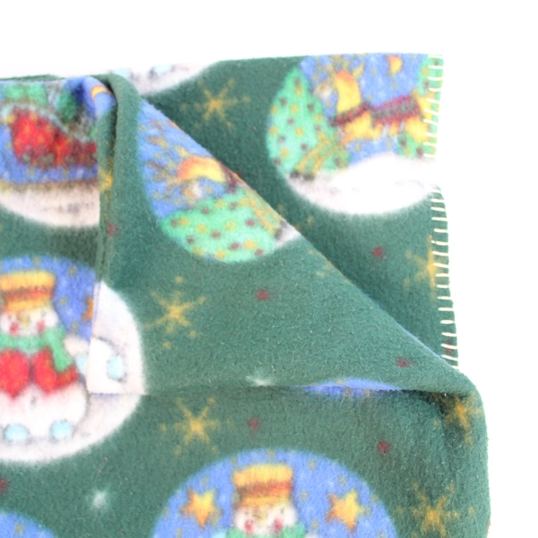 Hand Hemmed Christmas Throw Blanket Green Fleece Reindeer Santa Snowmen 60x57