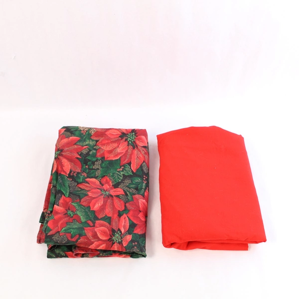 Lot of 2 Vintage Tablecloths Red Poinsettia Fabric for Crafts Sewing DIY
