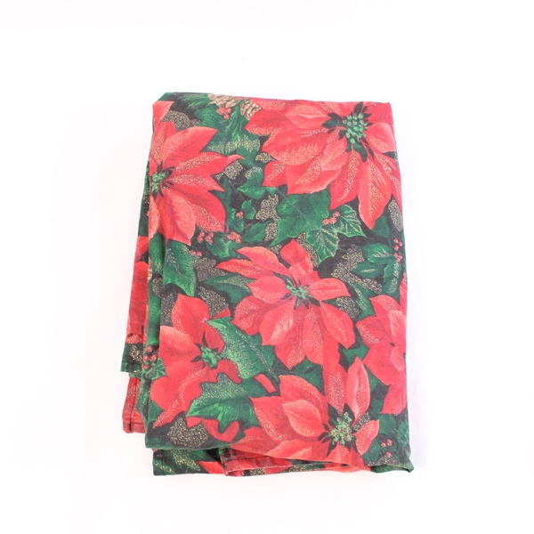 Lot of 2 Vintage Tablecloths Red Poinsettia Fabric for Crafts Sewing DIY