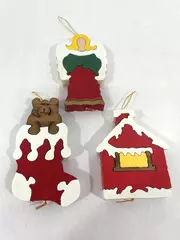 Lot of 3 Wood Puzzle Christmas Ornaments Angel Stocking House Decor