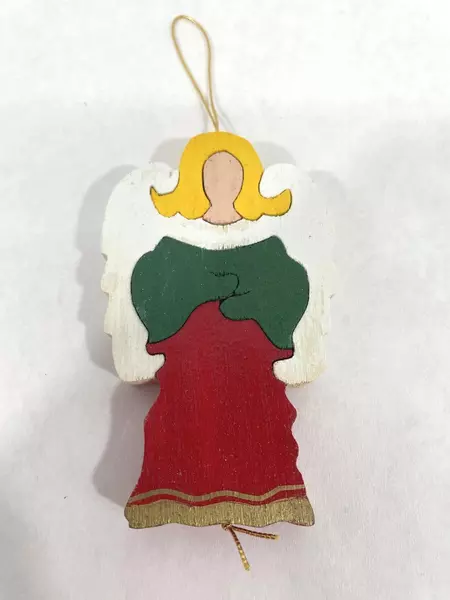 Lot of 3 Wood Puzzle Christmas Ornaments Angel Stocking House Decor