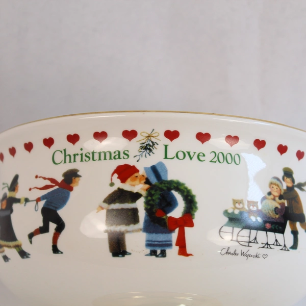 Vintage Charles Wysocki Christmas Love 2000 Compote Bowl Pedestal 8"