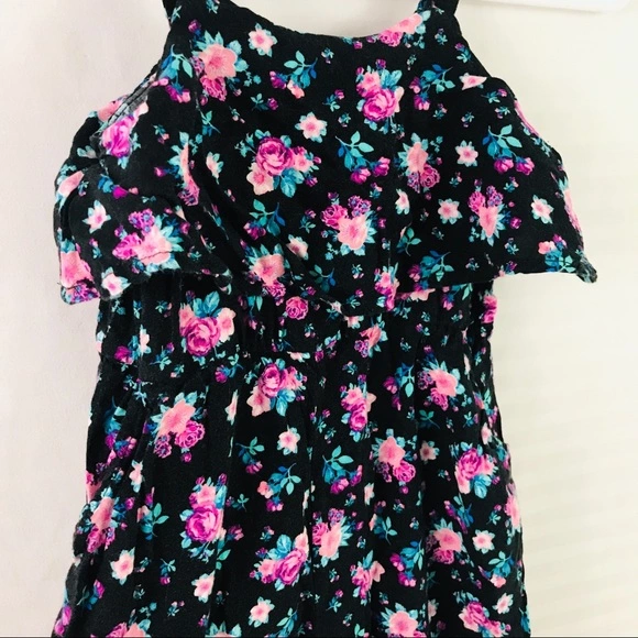 Justice Girls Floral Jumpsuit Size 5 Black Purple Sleeveless with Pockets