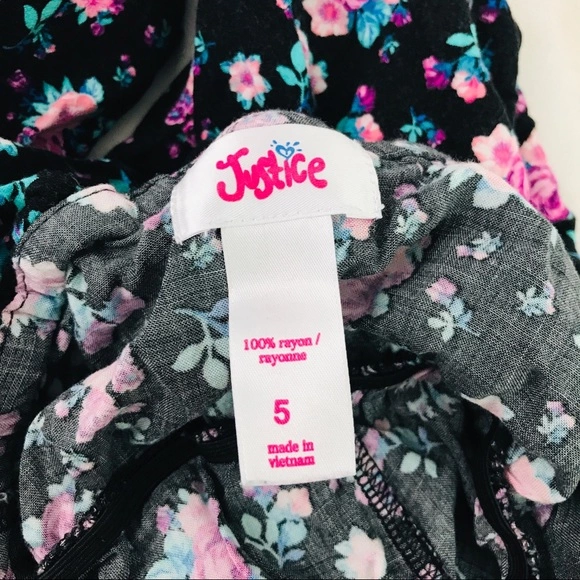 Justice Girls Floral Jumpsuit Size 5 Black Purple Sleeveless with Pockets