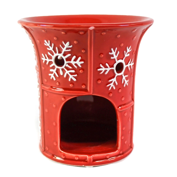 Red Snowflake Ceramic Tealight Candle Warmer 5" Tall Holiday Decor