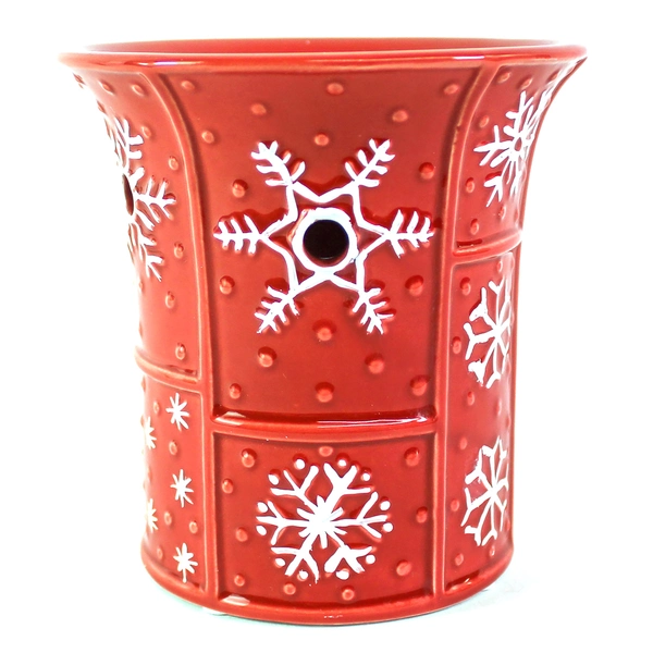 Red Snowflake Ceramic Tealight Candle Warmer 5" Tall Holiday Decor
