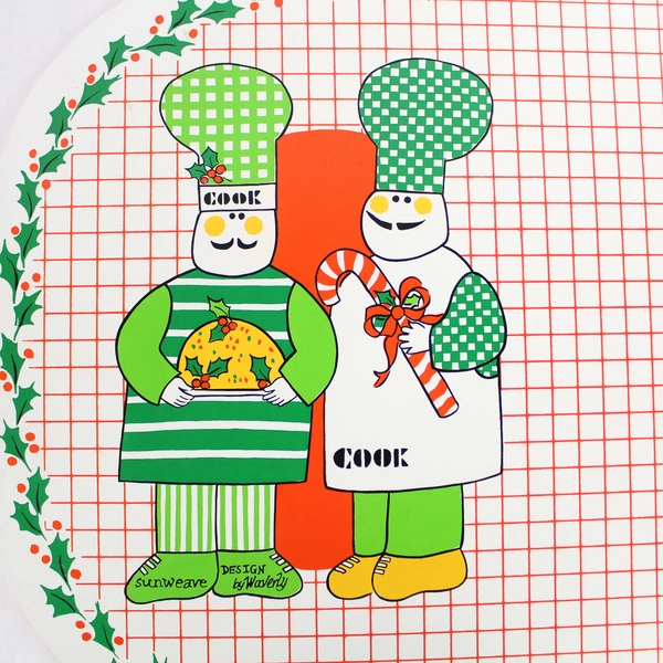 Set of 4 Vintage Waverly Sunweave Christmas Chef Placemats 12x18 Stained