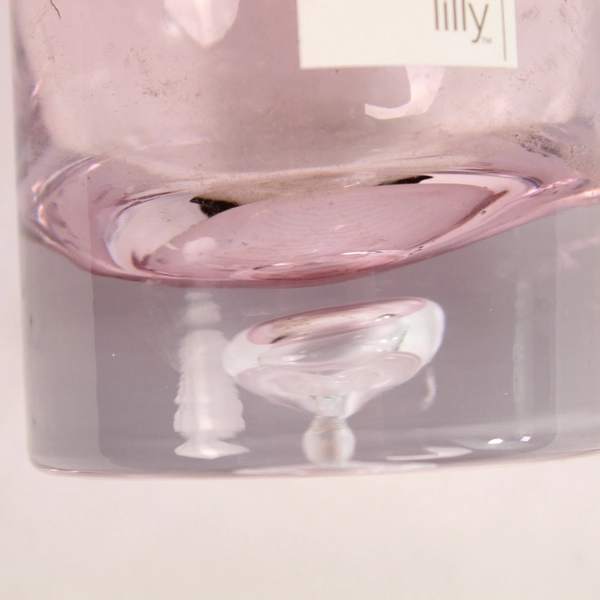 Debi Lily Pink Clear Glass Illusion Candle Holder Votive Paperweight 4"