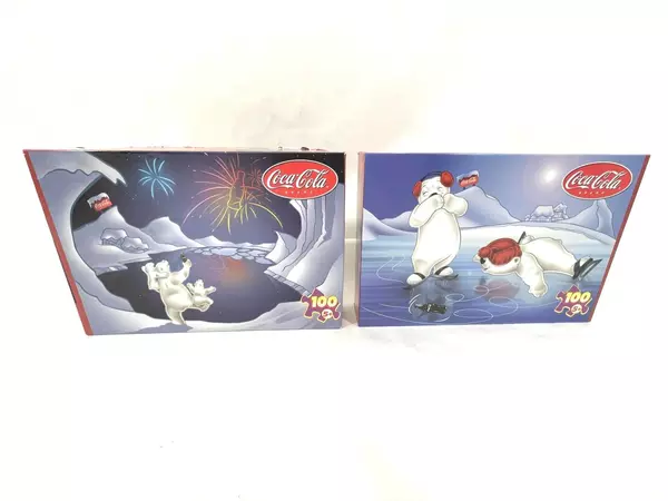 2 Rose Art Coca Cola 100=Piece Jigsaw Puzzles Spinning Bottle 3 Cheers Open Box 