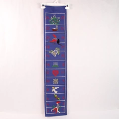 Vintage Handmade Embroidered 25 Days Christmas Banner Blue 38.25" Tall
