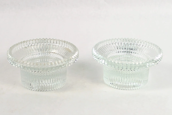 Lot of 2 Indiana Glass Ribbed Reflections Reversible Candle Holders Clear