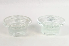 Lot of 2 Indiana Glass Ribbed Reflections Reversible Candle Holders Clear
