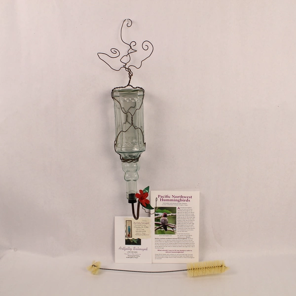 Artful Glass Hummingbird Feeder Outdoor Hanging Made in Oregon 21" Long