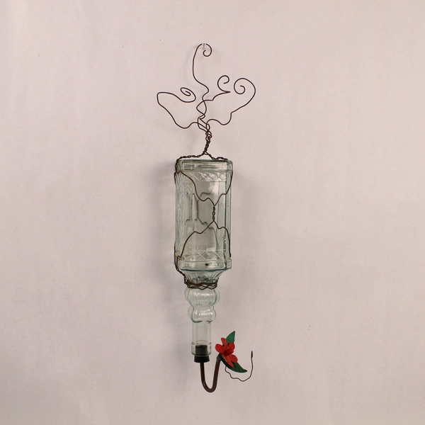 Artful Glass Hummingbird Feeder Outdoor Hanging Made in Oregon 21" Long