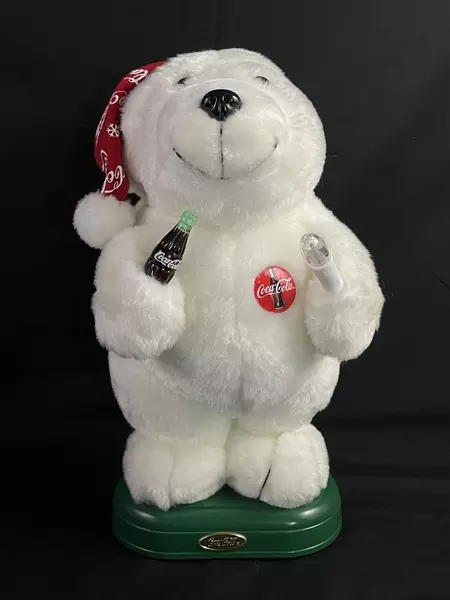 Coca Cola 1998 Animated Plush Polar Bear 14" Red Hat As Is Not Working