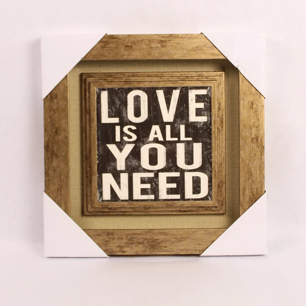 Love is All You Need Distressed Framed Wall Art Plaque Home Decor 12x12"