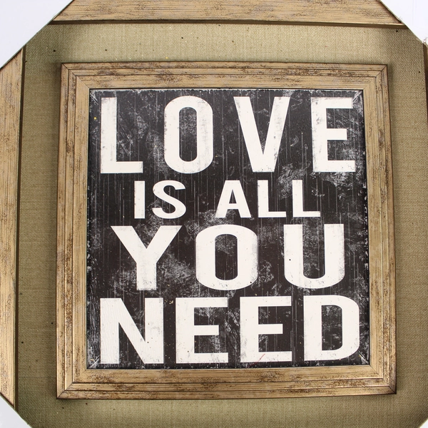 Love is All You Need Distressed Framed Wall Art Plaque Home Decor 12x12"
