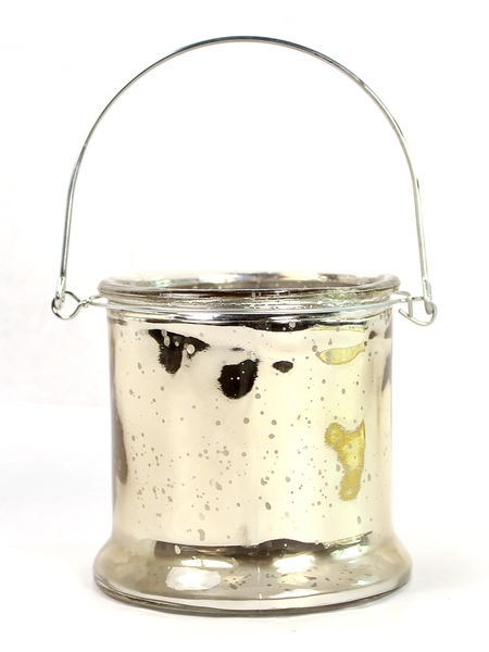 3 Wick Silver Toned Glass Candle Holder with Handle Splatter Pattern Decor