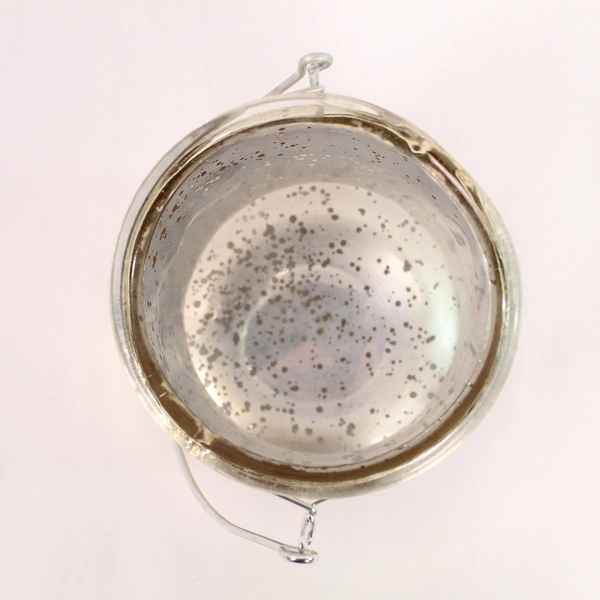 3 Wick Silver Toned Glass Candle Holder with Handle Splatter Pattern Decor