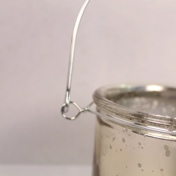 3 Wick Silver Toned Glass Candle Holder with Handle Splatter Pattern Decor