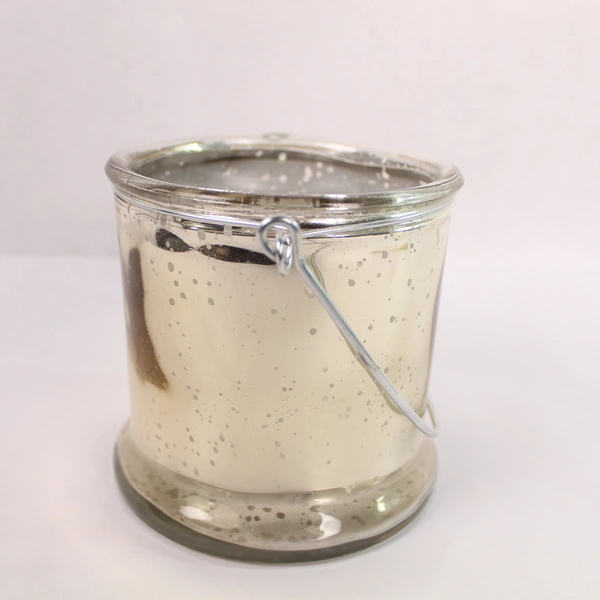 3 Wick Silver Toned Glass Candle Holder with Handle Splatter Pattern Decor