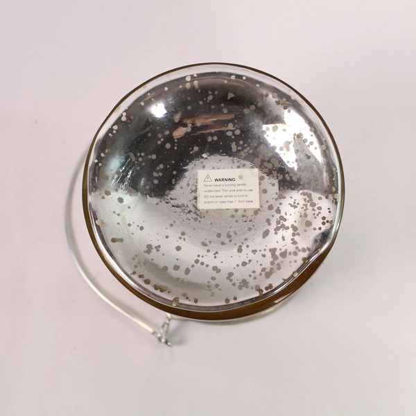 3 Wick Silver Toned Glass Candle Holder with Handle Splatter Pattern Decor