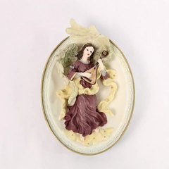 Christmas Angel Guitar Wall Plaque 8.5" Ceramic Holiday Decor Home Sign