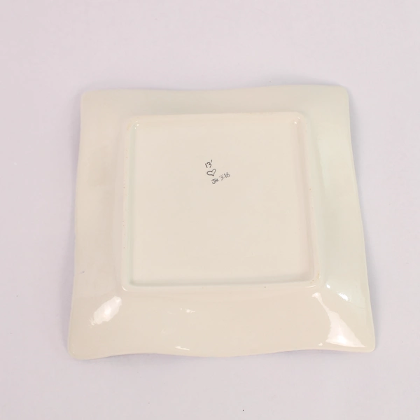 Hand Painted Christmas Snowman Cookie Platter Blue White Square 9.75"