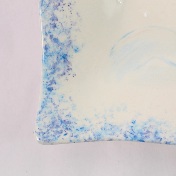 Hand Painted Christmas Snowman Cookie Platter Blue White Square 9.75"