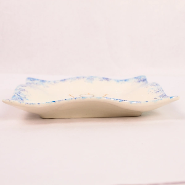 Hand Painted Christmas Snowman Cookie Platter Blue White Square 9.75"