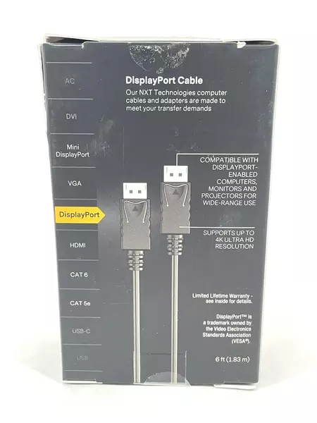 Lot of 2 NXT Technologies 6ft DisplayPort Cables NX51763 4K Ultra HD Support