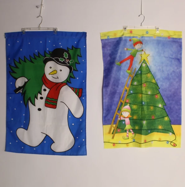 Lot of 2 Christmas Yard Flags Elves & Snowman Holiday Outdoor Decor