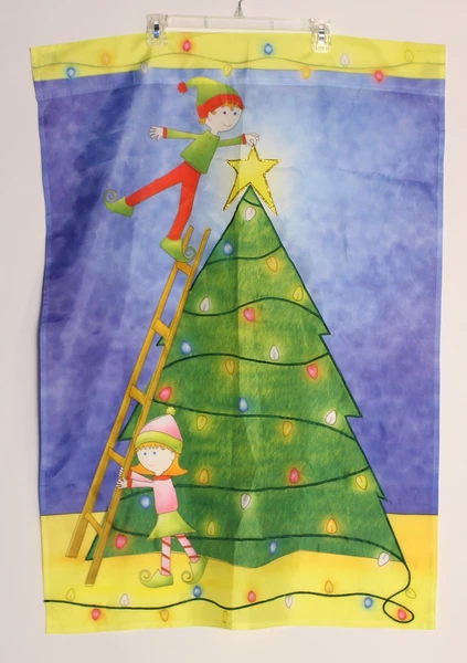 Lot of 2 Christmas Yard Flags Elves & Snowman Holiday Outdoor Decor