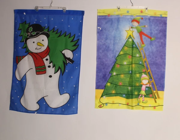 Lot of 2 Christmas Yard Flags Elves & Snowman Holiday Outdoor Decor
