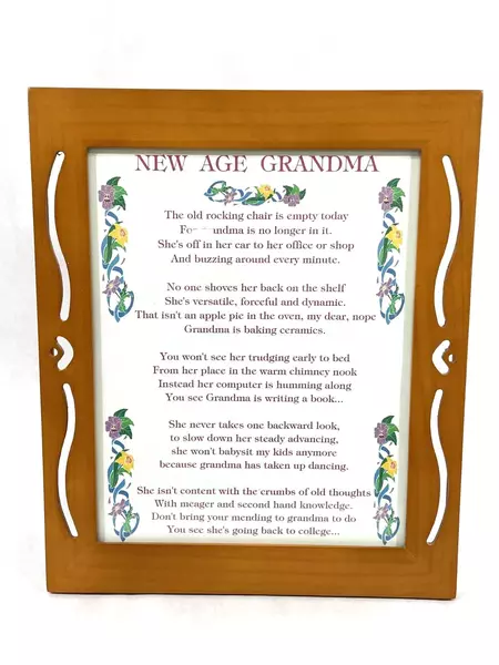 Framed "New Age Grandma" Poem Plaque Brown Wood Frame Home Decor 12.5x10.5"