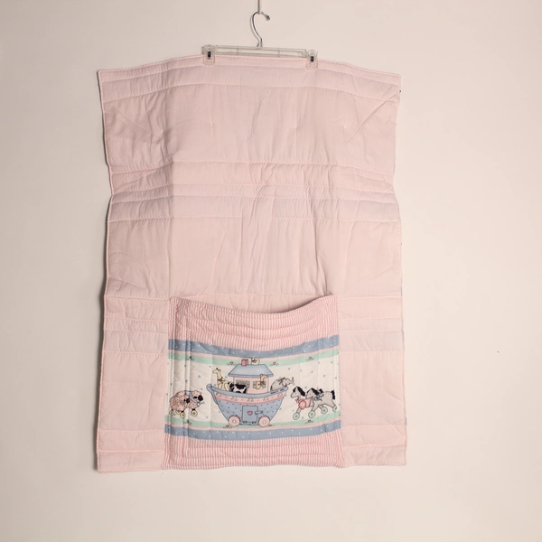 Handmade Infant Quilt Noah's Ark Design with Pillow Pocket 42"x32" White