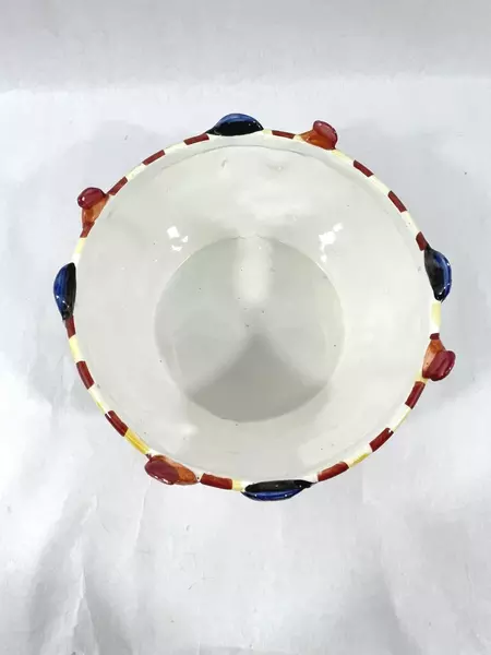 Vigor Embossed Rooster Ceramic Salad Bowl 9.75" Red Checkered Band Vintage