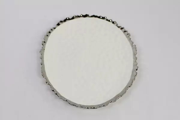 Luna Park 11" Oval Serving Plate Silver Rim White Embossed Dishwasher Safe