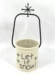 Carlton Cards Let It Snow Ceramic Christmas Crock Beige Jar with Metal Handle