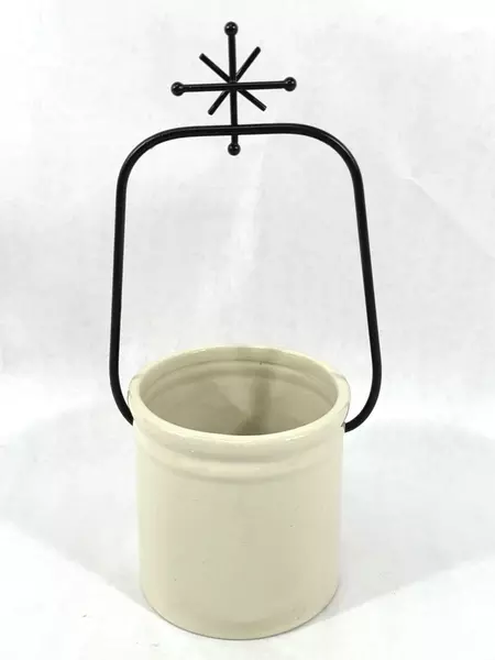 Carlton Cards Let It Snow Ceramic Christmas Crock Beige Jar with Metal Handle