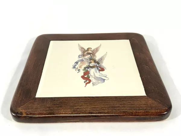 R. K. Lehmus Wood Ceramic Angel Tile Trivet Cork Back 8.76" Square