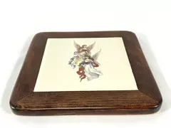 R. K. Lehmus Wood Ceramic Angel Tile Trivet Cork Back 8.76" Square