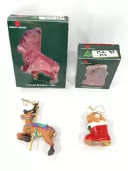 Lot of 2 American Greetings Christmas Ornaments Puppy & 1993 Carousel Reindeer