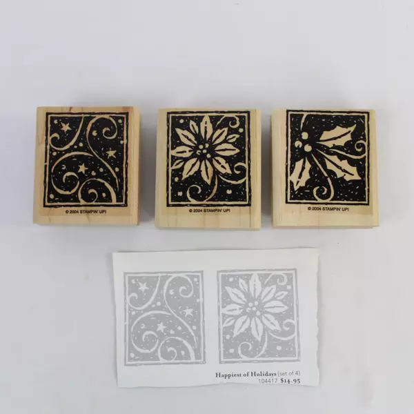 Lot of 3 2004 Stampin' Up Happiness of Holidays Rubber Stamps Crafts