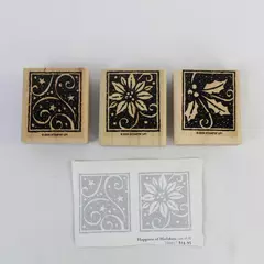 Lot of 3 2004 Stampin' Up Happiness of Holidays Rubber Stamps Crafts