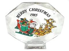 1985 Color Images Santa Claus Reindeer Glass Ornament with Stand & Box