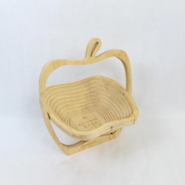Bonnie & Pop Wooden Collapsible Apple Fruit Basket 11.75" Tall Decorative
