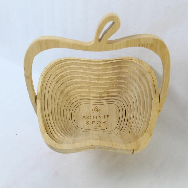 Bonnie & Pop Wooden Collapsible Apple Fruit Basket 11.75" Tall Decorative