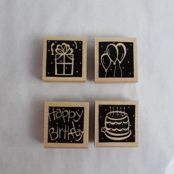 Lot of 4 Close to My Heart Rubber Stamps Happy Birthday Cake Balloons Gift